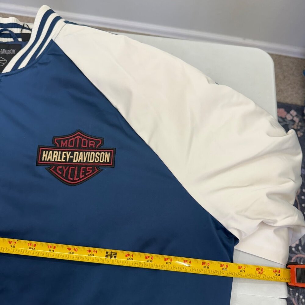 Harley Davidson Ensign Blue White Club Crew Satin Bomber Jacket Mens size 3XL - Picture 14 of 15